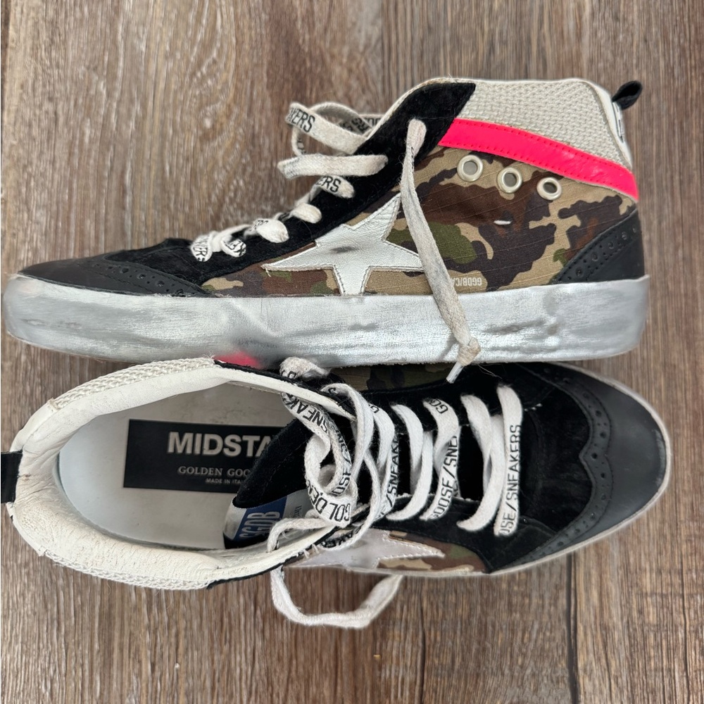 Golden Goose Mid Star Camo/Black w/ Pink Accent